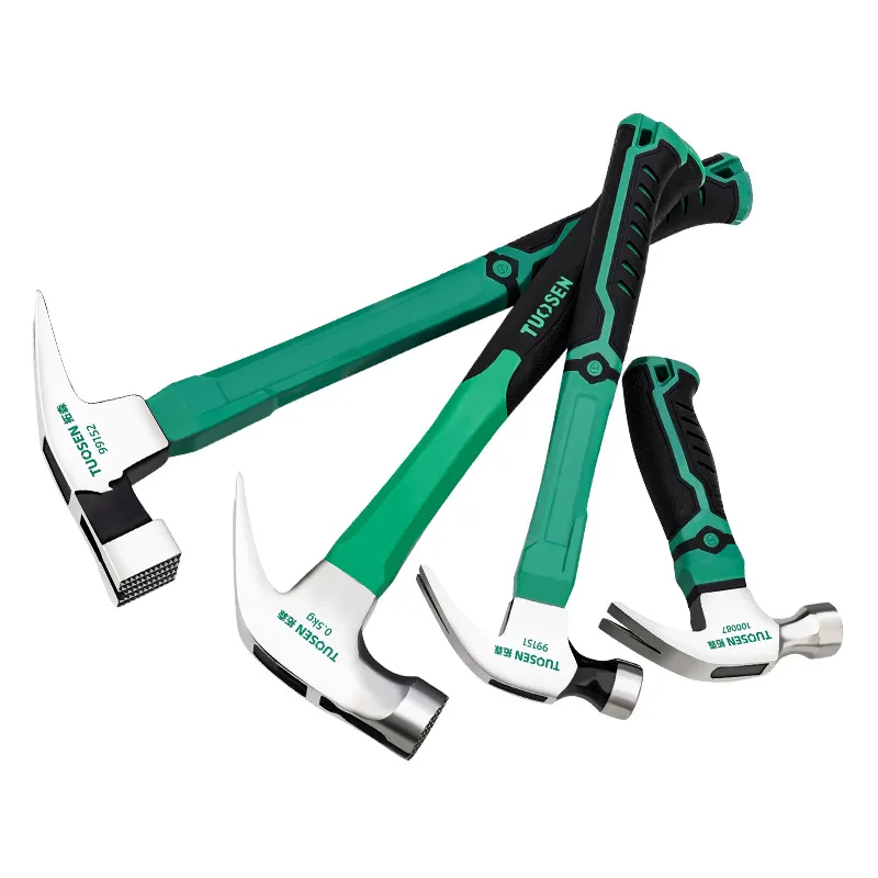 Tool hammer head, multi‑function iron hammer with magnetic nail starter, plastic‑coated fiberglass‑handle claw hammer.